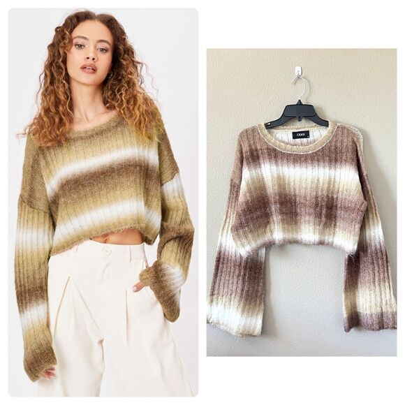Cider Wool Blend Gradient Striped Bell Sleeve Sweater - Picture 1 of 12